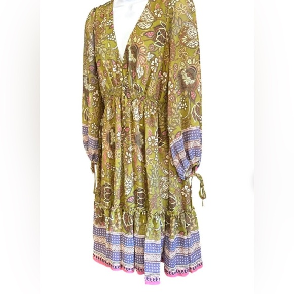 Taylor Smocked Fit & Flare Womens sz 12 Olive Floral Print Flouncy MIDI Dress - Picture 1 of 15